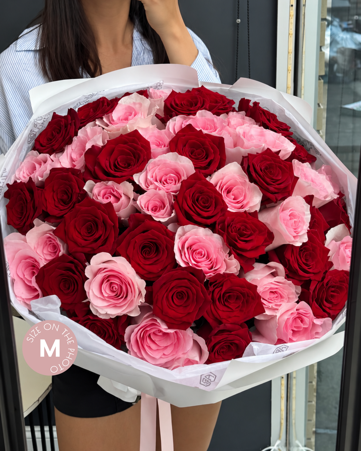 Red and pink roses duo bouquet