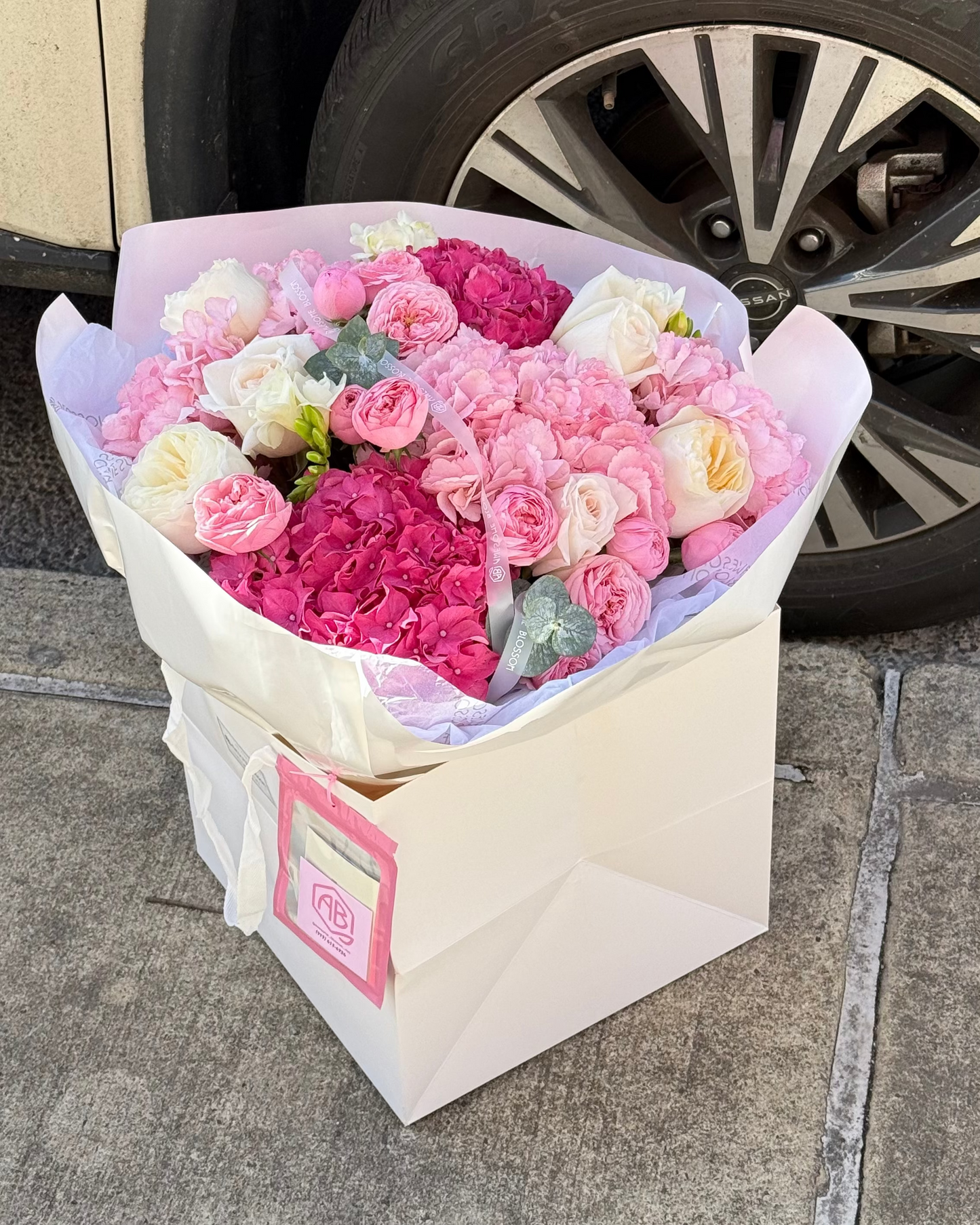 "Bright pink" bouquet