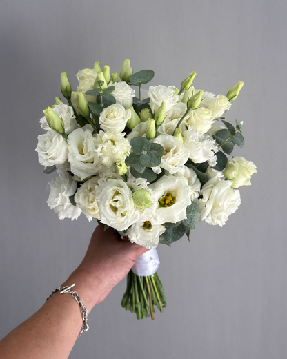 I Said YES White Rose Lisianthus Bridal Bouquet