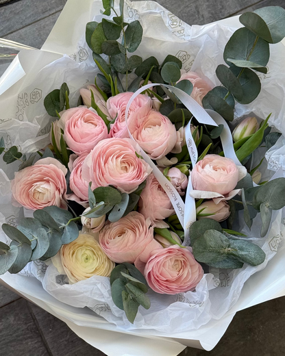 Ranunculus and tulips bouquet