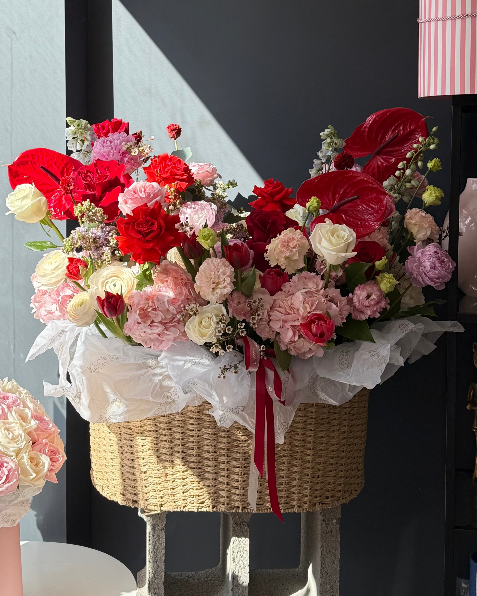 Red Passion Anthurium Rose Carnation Basket