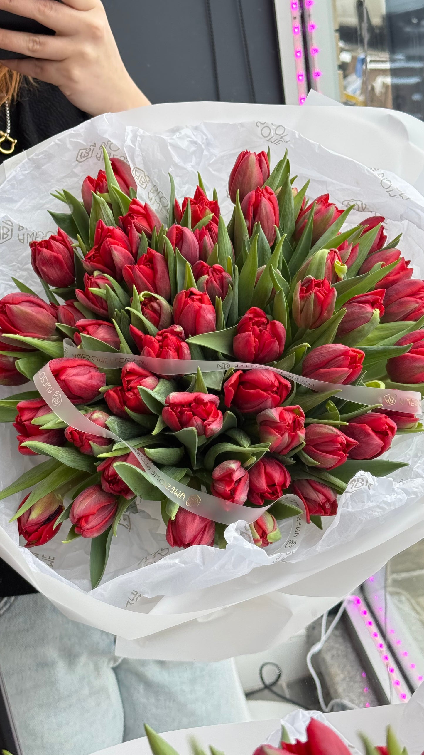 Double red tulips