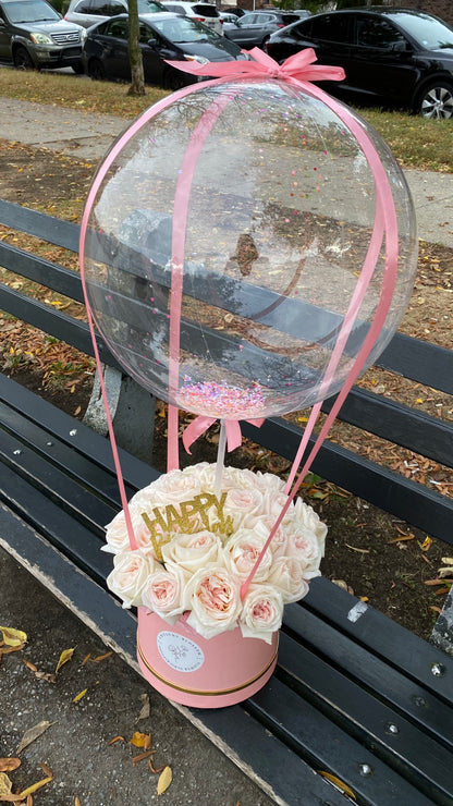 "Garder rose" box w/ balloon