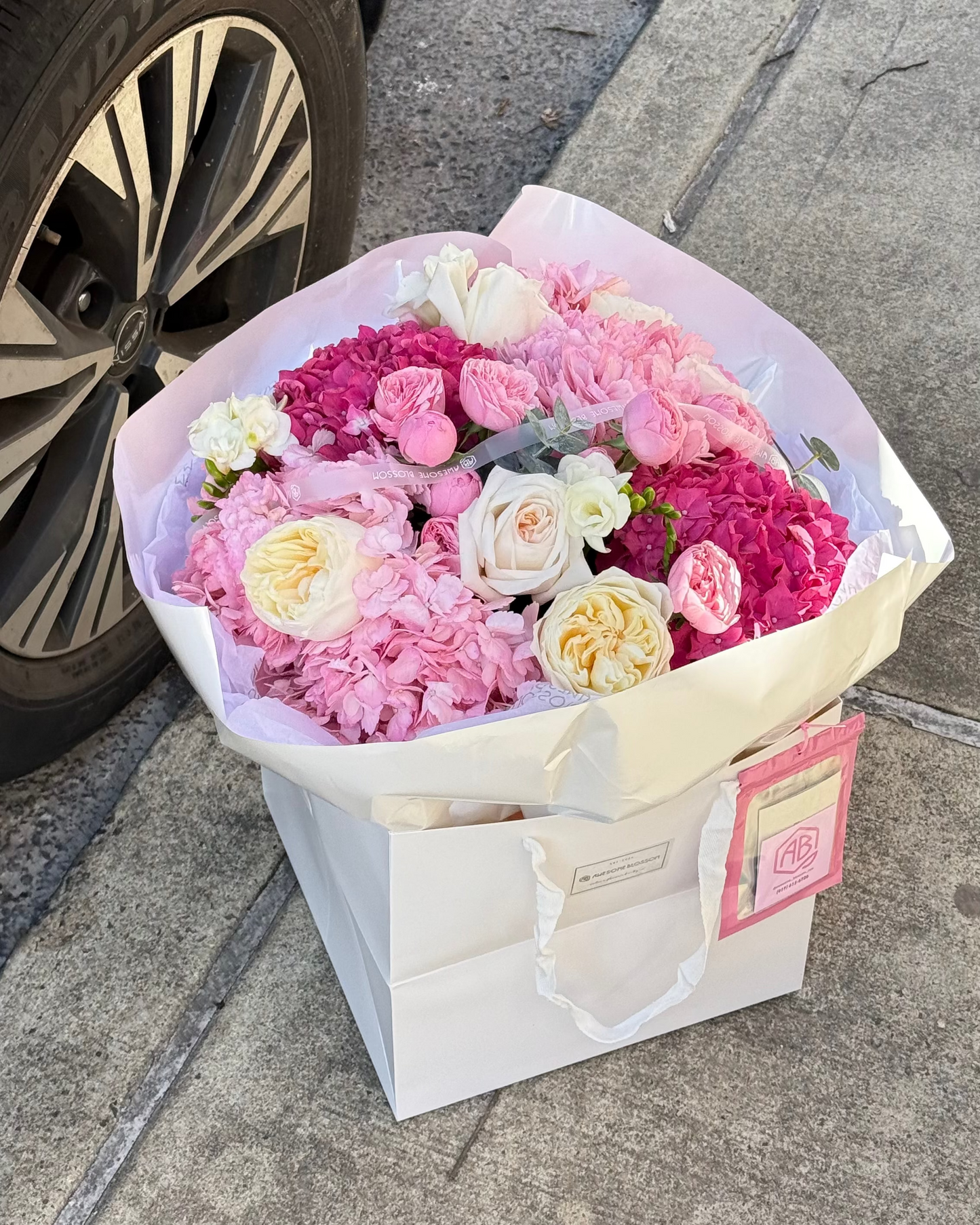 "Bright pink" bouquet